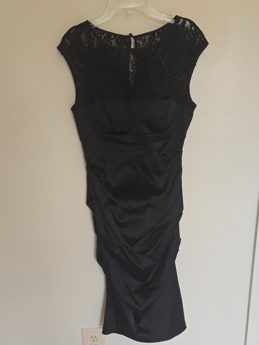 Xscape Joanna Chen Black Lace Bodycon Ruched Satin Mini Dress 6 Y2K Whimsigoth